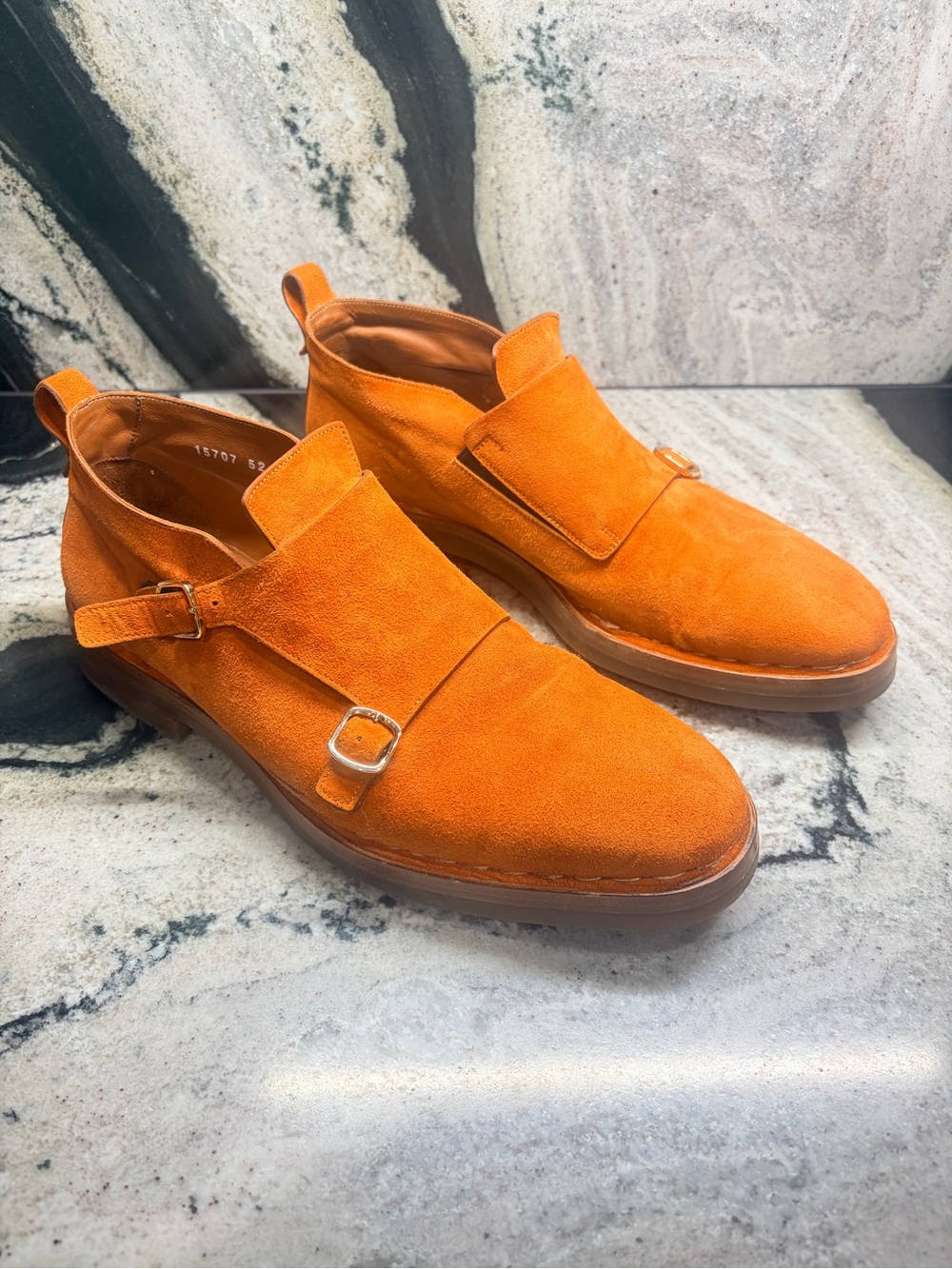 Santoni Fatte a Mano Orange Suede Double Monk Ankle Shoes Men’s US 9.5